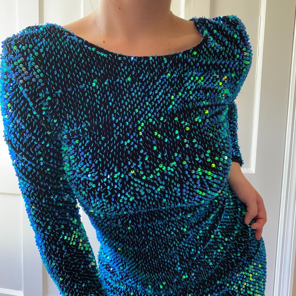 MOTEL ROCKS SEQUIN BODYCON DRESS IRIDESCENT
